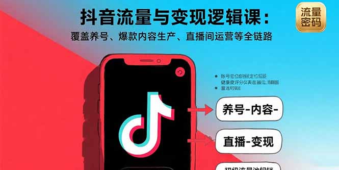 抖音流量与变现逻辑课：覆盖养号、爆款内容生产、直播间运营等全链路-樵渔匹