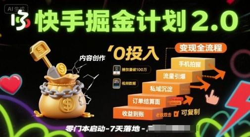 快手掘金计划2.0，快手电商变现全流程，简单可复制，0投入-樵渔匹