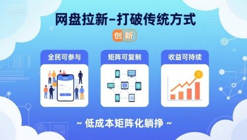 网盘拉新-打破传统方式，低成本矩阵化躺挣，全民可参与、矩阵可复制、收益可持续【揭秘】-樵渔匹
