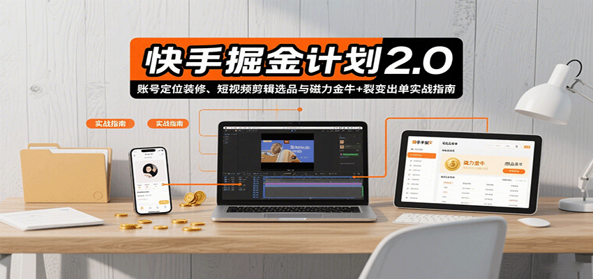 快手掘金计划2.0,账号定位装修、短视频剪辑选品与磁力金牛+裂变出单实战指南-樵渔匹