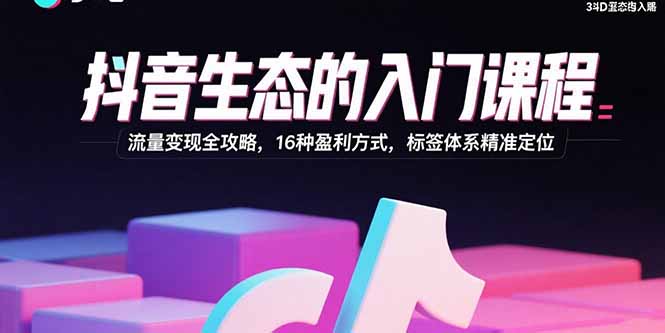 抖音生态的入门课程:流量变现全攻略,16种盈利方式,标签体系精准定位-樵渔匹