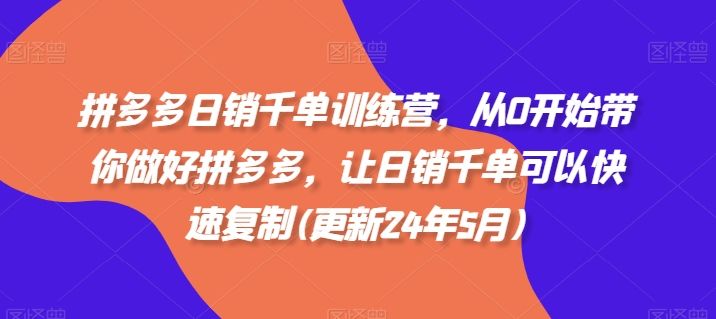 拼多多日销千单训练营，从0开始带你做好拼多多，让日销千单可以快速复制(更新25年8月)-樵渔匹