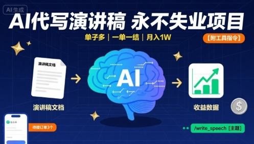 AI代写演讲稿,永不失业项目,单子多,一单一结,月入1W【附工具指令】-樵渔匹