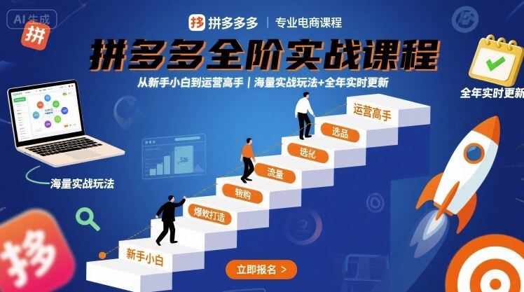 拼多多全阶实战课程,从新手小白到运营高手,海量实战玩法+全年实时更新【2025年9月更新】-樵渔匹