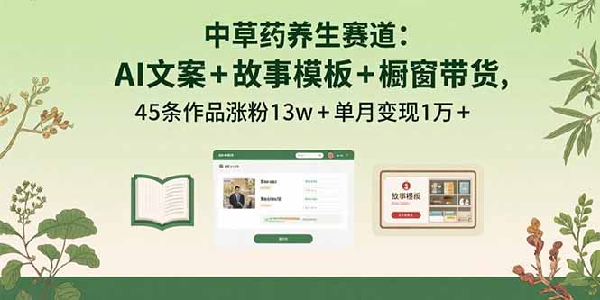 中草药养生赛道:AI文案+故事模板+橱带货,45条作品涨粉13w+单月变现1万+-樵渔匹
