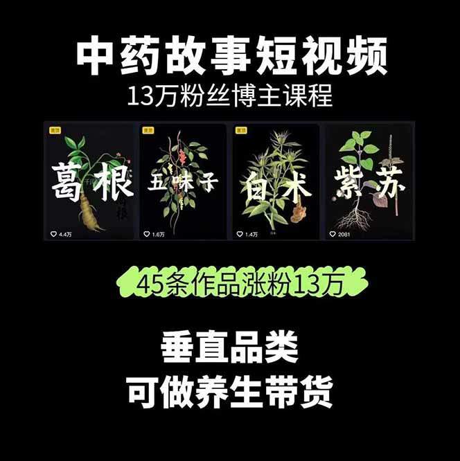 图片[1]-中草药养生赛道：AI文案+故事模板+橱带货，45条作品涨粉13w+单月变现1万+-樵渔匹