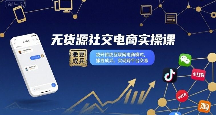 无货源社交电商实操课，绕开传统互联网电商模式，撒豆成兵，实现跨平台交易-樵渔匹