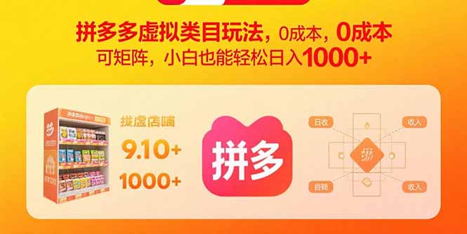 拼多多虚拟类目玩法,0成本,可矩阵,小白也能轻松日入1000+-樵渔匹