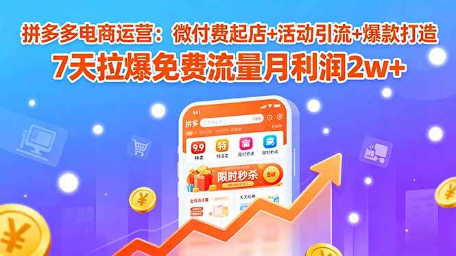 拼多多电商运营：微付费起店+活动引流+爆款打造 7天拉爆免费流量月利润2w+-樵渔匹