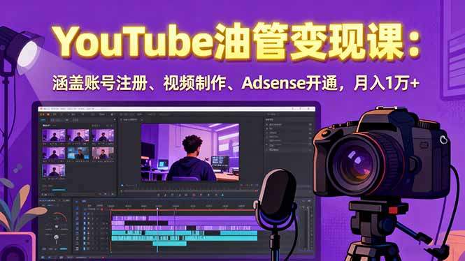2025YouTube油管变现课:涵盖账号注册、视频制作、Adsense开通,月入1万+-樵渔匹