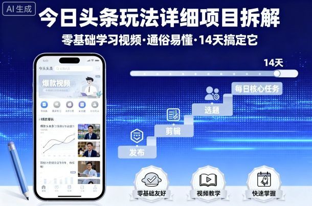今日头条玩法详细项目拆解,零基础学习视频 通俗易懂 14天搞定它-樵渔匹