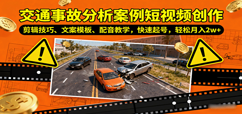 交通事故分析案例短视频创作,剪辑技巧、文案模板、配音教学,快速起号,轻松月入2w+-樵渔匹