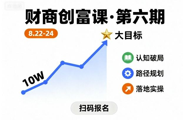 财商创富课第六期8月22-24号,如何从10W起步,一步步实现大目标-樵渔匹