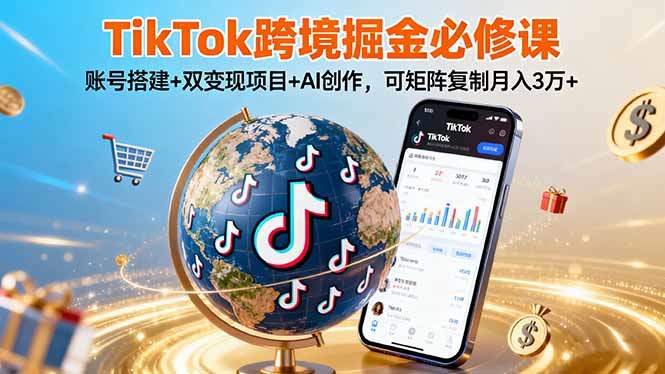 TikTo跨境掘金必修课,账号搭建+双变现项目+AI创作,可矩阵复制月入3万+-樵渔匹