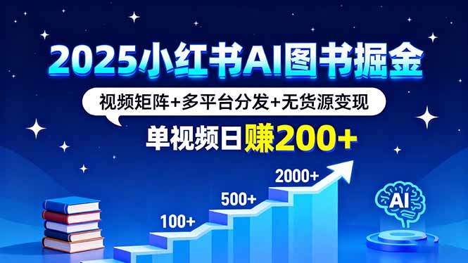 2025小红书AI图书掘金,视频矩阵+多平台分发+无货源变现,单视频日赚200+-樵渔匹