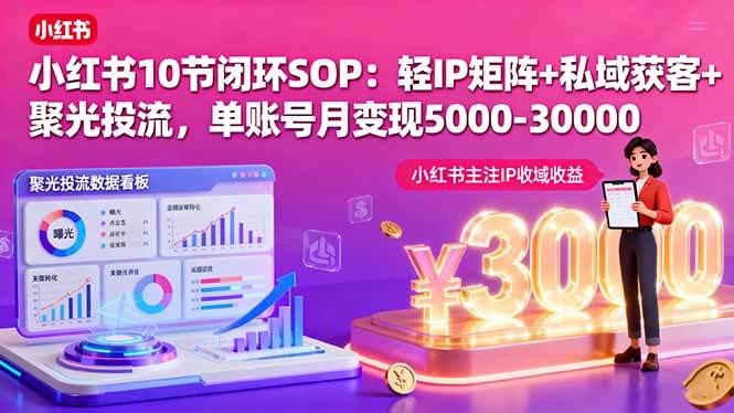 小红书10节闭环SOP:轻IP矩阵+私域获客+聚光投流,单账号月变现5000-30000-樵渔匹