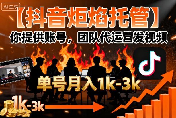 【抖音炬焰托管】你提供账号,团队代运营发视频,单号月入1k+【揭秘】-樵渔匹