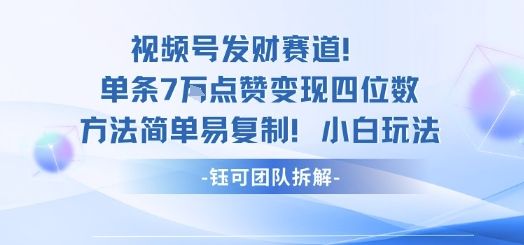 视频号发财赛道单条7W点赞变现四位数方法简单易复制小白玩法-樵渔匹
