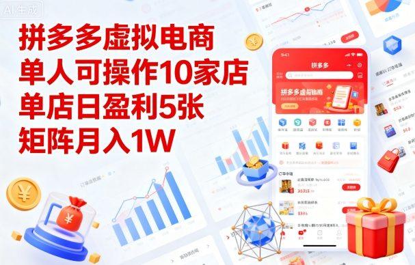 拼多多虚拟电商,单人可操作10家店,单店日盈利5张,矩阵月入1W+【揭秘】-樵渔匹