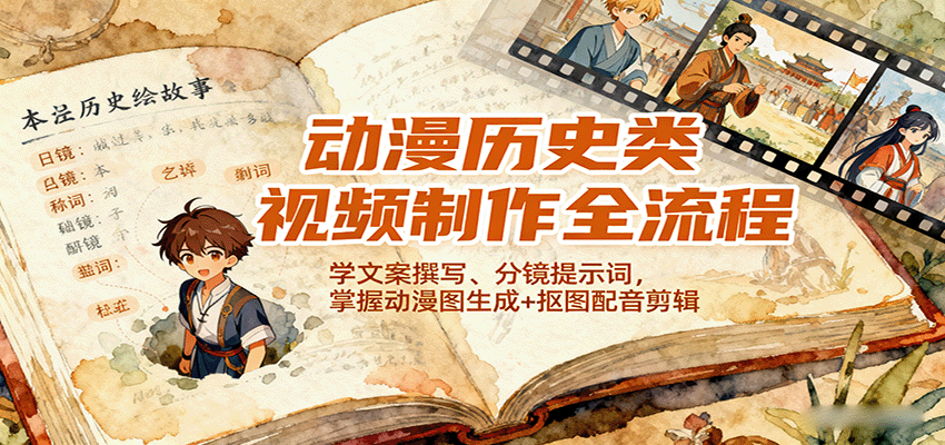 动漫历史类视频制作全流程,学文案撰写、分镜提示词,掌握动漫图生成+抠图配音剪辑-樵渔匹