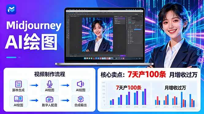 AI绘图照片开口说话视频制作:Midjourney+数字人,7天产100条月增收过万-樵渔匹