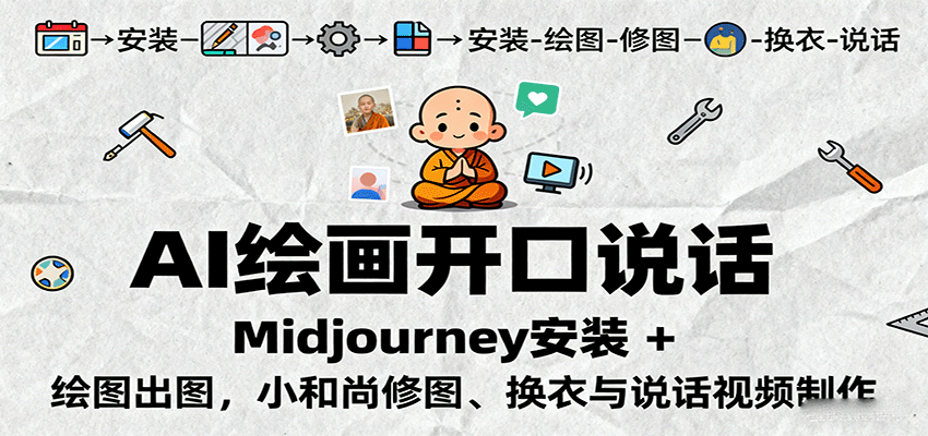 AI绘画开口说话,Midjourney安装 + 绘图出图,小和尚修图、换衣与说话视频制作-樵渔匹