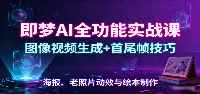 即梦AI全功能实战课:图像视频生成+首尾帧技巧,海报、老照片动效与绘本制作-樵渔匹