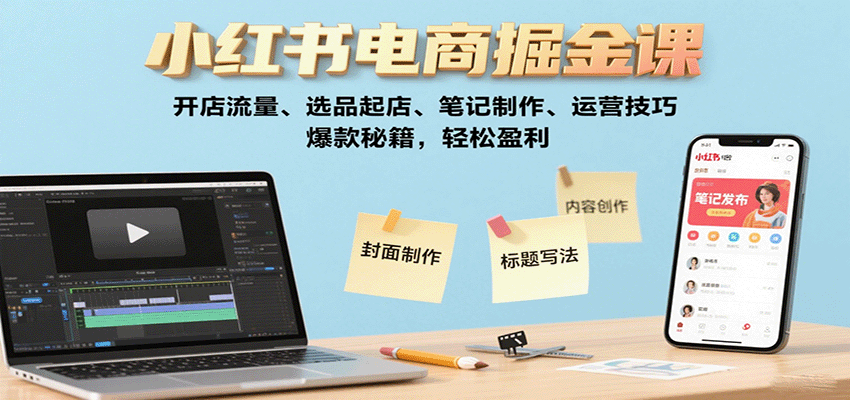 小红书电商掘金课:开店流量、选品起店、笔记制作、运营技巧,爆款秘籍,轻松盈利-樵渔匹
