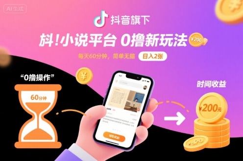 抖音旗下小说平台0撸新玩法,每天挂G60分钟,简单无脑,日入2张【揭秘】-樵渔匹