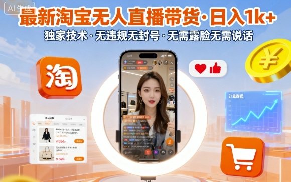 最新淘宝无人直播带货,日入1k+,独家技术,无违规无封号,无需露脸无需说话【揭秘】-樵渔匹