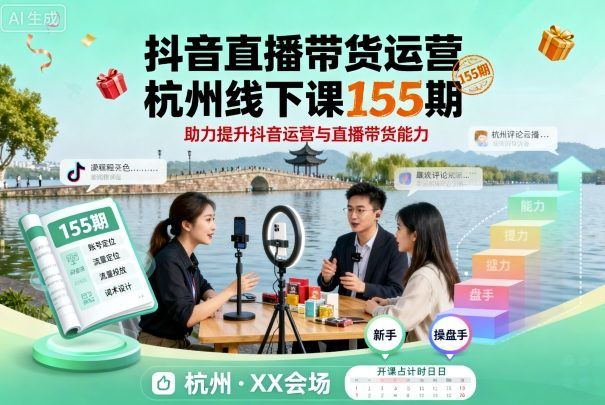 抖音直播带货运营杭州线下课155期,助力提升抖音运营与直播带货能力-樵渔匹