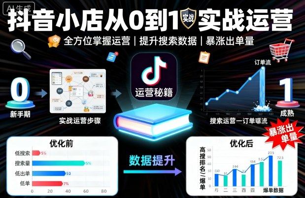 抖音小店从0到1实战运营,帮你全方位掌握小店运营,提升搜索数据与出单量-樵渔匹