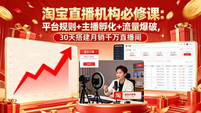 淘宝直播机构必修课:平台规则/主播孵化/流量爆破,30天搭建月销千万直播间-樵渔匹