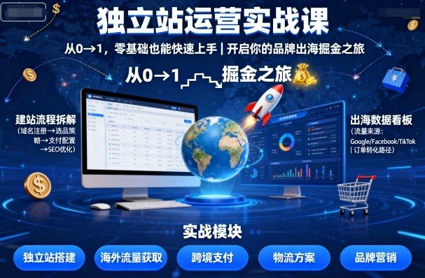 独立站运营实战课,从0到1,零基础也能快速上手,开启你的品牌出海掘金之旅-樵渔匹
