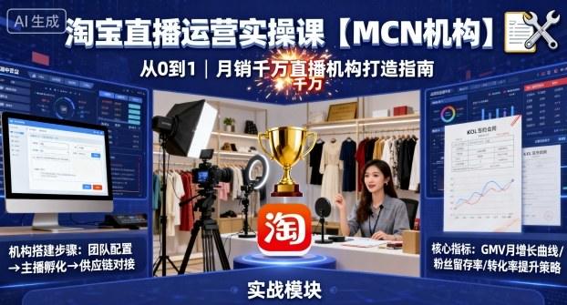 淘宝直播运营实操课【MCN机构】,从0到1做一家月销千W的直播机构-樵渔匹