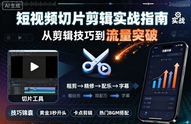 短视频切片剪辑实战指南,从剪辑技巧到流量突破-樵渔匹