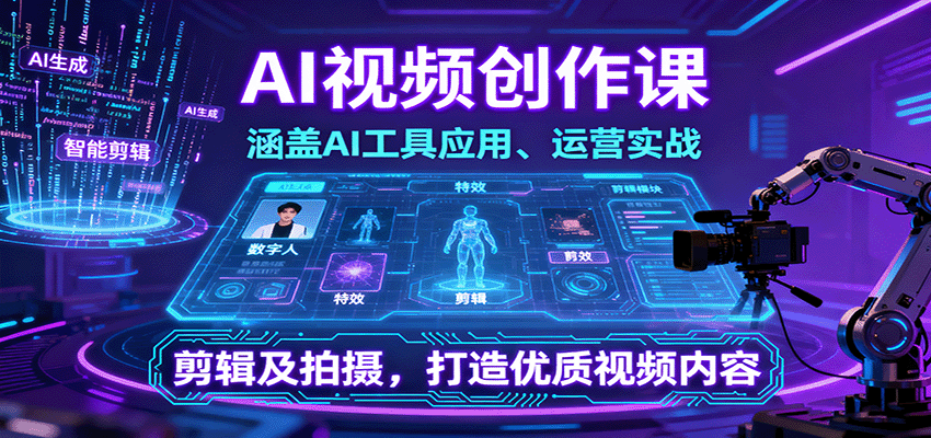 AI视频创作课,涵盖AI工具应用、运营实战、剪辑及拍摄,打造优质视频内容-樵渔匹