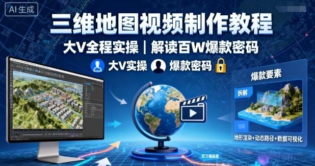 三维地图视频制作教程,大V全程实操,解读百W爆款密码-樵渔匹