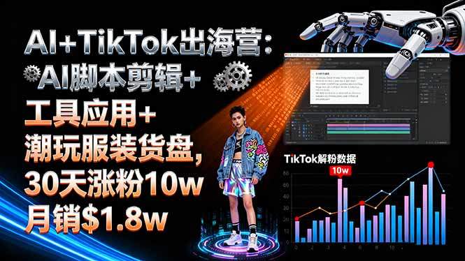 AI+TikTok出海营:AI脚本剪辑+工具应用+潮玩服装货盘,30天涨粉10w月销$1.8w-樵渔匹