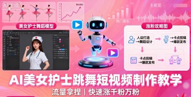 AI美女护士跳舞短视频制作教学,流量拿捏,快速涨千粉万粉【提示词+视频教程】-樵渔匹