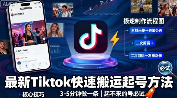 最新Tiktok快速搬运快速起号方法,3-5分钟做一条,起不来的号可以试试-樵渔匹