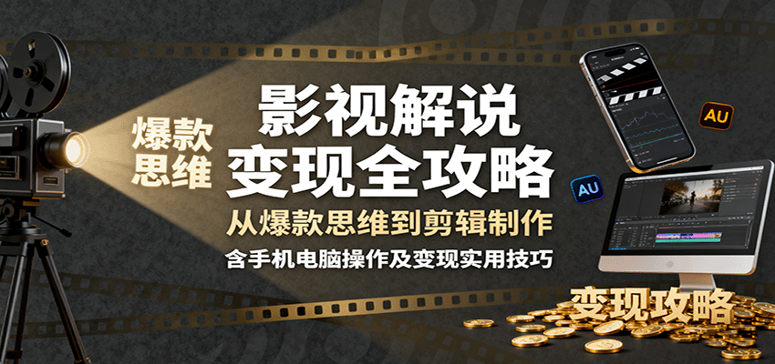 影视解说变现全攻略:从爆款思维到剪辑制作,含手机电脑操作及变现实用技巧-樵渔匹
