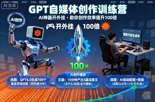 GPT自媒体创作训练营:AI神器开外挂,助你创作效率提升100倍-樵渔匹