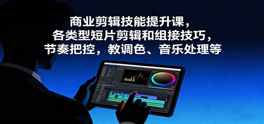 商业剪辑技能提升课,各类型短片剪辑和组接技巧,节奏把控,教调色、音乐处理等-樵渔匹