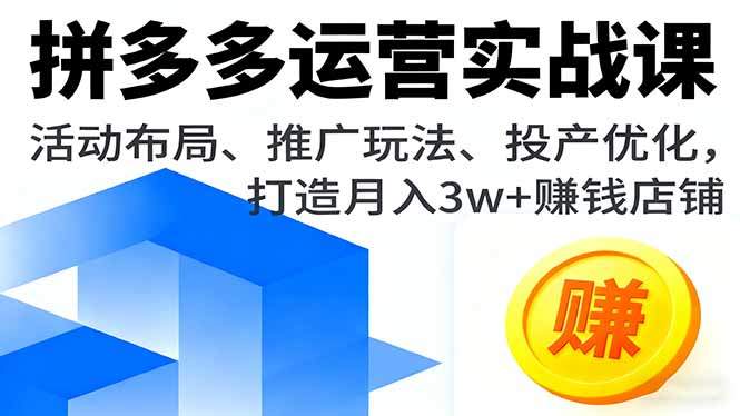 拼多多运营实战课,活动布局、推广玩法、投产优化,打造月入3w+赚钱店铺-樵渔匹
