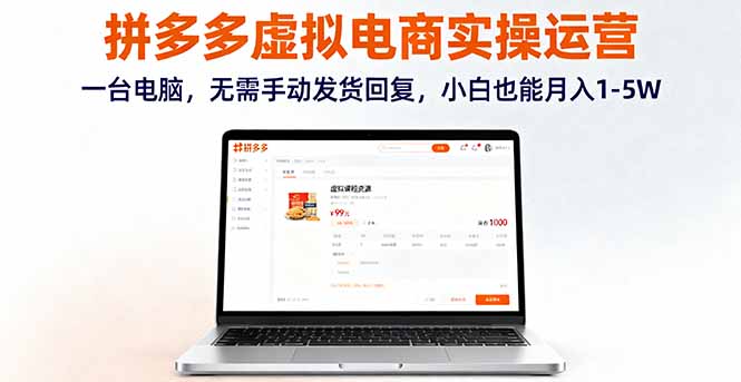 拼多多虚拟电商实操运营,一台电脑,无需手动发货回复,小白也能月入1-5W-樵渔匹