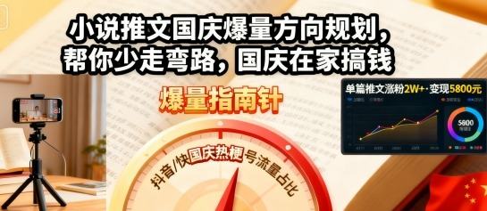 小说推文国庆爆量方向规划,帮你少走弯路,国庆在家搞钱-樵渔匹