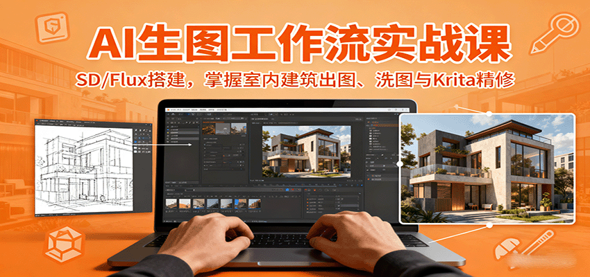 AI生图工作流实战课:SD/Flux搭建,掌握室内建筑出图、洗图与Krita精修-樵渔匹
