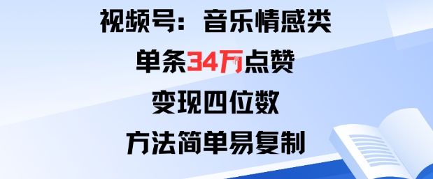视频号分成计划新玩法:音乐情感类单条34W点赞,变现四位数,方法简单易复制-樵渔匹