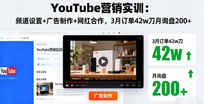 YouTube营销实训:频道设置+广告制作+网红合作,3月订单42w刀月询盘200+-樵渔匹
